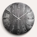 Modern industrial wall clock with 30cm grey textured dial and unique metal numbers - Antique Metal Color
