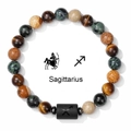 Macro detail of Sagittarius zodiac bracelet with natural tiger eye and stone beads - Sagittarius-Elastic Style