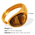 French vintage tiger eye ring in 18k gold plated stainless steel, US size 7, 4.1g - US Size 7# / Gold + Brown Tiger's Eye