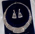 Elegant court style silver-tone rhinestone necklace and earrings jewelry set for women - Vintage Palace Wide Choker Style (32#)