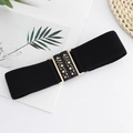 Elastic black waist belt with gold rectangular metal buckle and rivet stud accents - EL225 Black (Rectangular Rivet Buckle)
