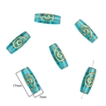 Baroque acrylic beads in blue-green with gold spiral patterns, size 17mm by 7mm - #20 Cylinder Bead 30pcs/pack