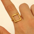 Minimalist square open ring with golden hammered texture for women in a modern geometric style - Square Frame (WG-0083) / Gold