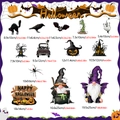 Detailed size guide for Halloween gnome and skeleton magnetic garage door decorations - CT347