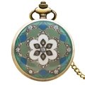 Vintage bronze pocket watch with floral enamel pattern and sparkling rhinestones - Bronze - Colorful Enamel & Rhinestone