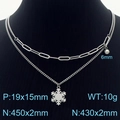 Silberne doppellagige Halskette mit Schneeflocken-Anhänger und Perlenketten-Design - Silberne Doppelreihige Schneeflocke Halskette (KN232667-Z)
