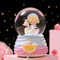 Luminous music box crystal ball featuring girl on swan with pink and blue gradient base - 532-Yellow Hair