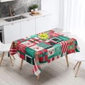 Detail of Christmas tablecloth featuring reindeer, snowman, and gift box festive patterns - TQZB02-15 Festival Scene