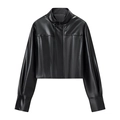 Slim fit black faux leather jacket for women with stand collar and long sleeves - S / Black