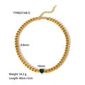 Collier chaîne cubaine en acier doré avec pendentif cœur en zircon vert brillant - Collier avec pierre précieuse verte en forme de cœur (YYN023168-G)