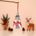 Grey Christmas gnome hanging ornament with knitted hat and red bow on wooden branch - Female - Style 4
