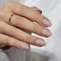 Glossy nude pink almond-shaped press-on nails with a minimalist golden finger ring - Jelly Glue + Nail File / Nude Pink (CW397)