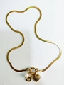 Gold flat snake chain necklace with pearl, textured heart and D-letter pendant charms - Letter D