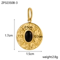 Vintage gold round pendant with oval black stone inlay and textured hammered finish - Black