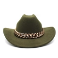 Detail of olive green fedora hat featuring a chunky gold chain and wool felt texture - M(56-58cm) / Army Green