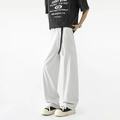 Pantalón informal de pierna ancha gris claro para hombre con cinturón decorativo negro - S / Gris claro