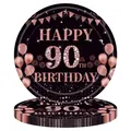 90th birthday black and rose gold disposable paper plates set with glitter accents - Ninetieth Birthday - Large Plates