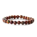 Kleurrijke gestreepte malachiet kralenarmband met ronde veelkleurige stenen op wit decor - Rood Pauwenerts