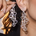 Sparkling silver heart fringe earrings with rhinestones for a luxury look - Silver Multilayer Heart Tassel Style (DTE1617090S-W)