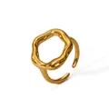 Detail of irregular wave texture gold ring with 19mm width and adjustable opening - Irregular Wave Texture (YYR023132)