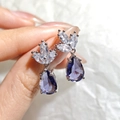 Deep blue-purple teardrop heart earring with S925 silver needle and brilliant zircon - Purple Diamond Teardrop Earrings Led-91