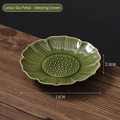 Lotus-shaped celadon ceramic dessert plate in Qinglian green with 13cm diameter - Six Petals Green Lotus-Fresh Green