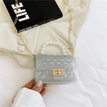 Mini silver glitter jelly bag with pearl handle, gold chain strap and turn-lock closure - Glitter Silver