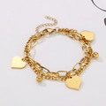 Close-up of double-layer gold titanium steel chain bracelet with heart pendants - Gold Bracelet (KB153919-Z)