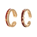 Golden double-layer open ring with star patterns and red enamel in gothic thorn style - Star Style Group / 2 Pcs/Set / Red and Gold