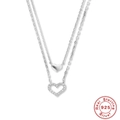 Elegante collana a due strati in argento s925 con ciondoli a cuore lucido e cuore di cristallo - Argento 925 / Argento a Strati Cuore Strass