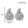 Silver shell shaped textured stainless steel earrings measuring 3.8cm in height - Fan Pleated Style (ER-1568) / Silver