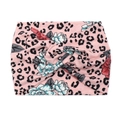 Pink wide bohemian headband featuring leopard rose floral print with a twist knot - Pink Leopard Floral