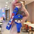 Cartoon Polizist Schlüsselanhänger mit blauer Uniform und Silikonband mit Text - Luftwaffe Gruß Männlicher Soldat