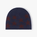Bonnet en tricot bleu marine à motif étoiles rouges avec doublure polaire chaude - Taille Unique (54-61cm) / Bleu Foncé (24B011)