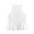 Top a lupetto bianco con trama rosa 3D e orlo a balze stile peplo elegante - XS / Bianco
