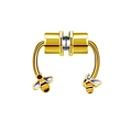 Detailed macro view of golden magnetic fake nose ring with yellow and blue bee charms - Gold Bee (#12)