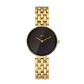 Montre élégante en maille dorée pour femme avec un cadran rond noir au design minimaliste - Or Noir