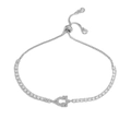 Detail of silver adjustable zodiac bracelet with cubic zirconia and slide clasp closure - Silver Libra