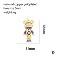 Ciondolo a forma di orso in rame placcato oro con smalto viola e zirconi incastonati - Orso Viola Oro-D