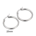 Minimalist silver stainless steel hoop earrings for women with 25mm diameter - 25mm