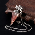 Three-phase moon resin crystal pendulum necklace with copper coil and colorful stones - Strawberry Quartz