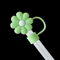 Green flower-shaped silicone straw cover cap accessory for Stanley reusable tumblers - Chrysanthemum Green / 10mm