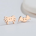 Asymmetric gothic rose gold bat and spider stud earrings in polished stainless steel - Rose Gold