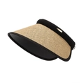 Women's outdoor UV sun visor with woven straw brim and elastic black band - Adjustable / Khaki