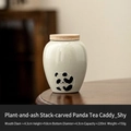 Mini ceramic tea canister with grass ash glaze and shy panda relief decoration - Straw Ash Relief Panda - Xiuxiu 6