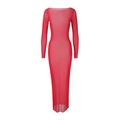 Abito lungo rosso aderente in mesh trasparente con maniche lunghe dal taglio elegante - S / Rosso