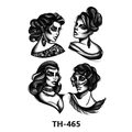 Waterproof tattoo stickers featuring four vintage black and white female art portraits TH-465 - Th-465 / 210*148mm