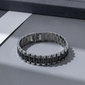 Minimalist watch-band style stainless steel bracelet in silver and black finish - 3-Link Straight Bar Watch Band Style / 10mm / Two-tone Black