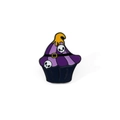 Enamel wizard hat cupcake brooch pin with purple stripes and skulls for Halloween - Purple Skull Witch Hat Cupcake Style (XZ3061-2)