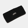 Macro detail of black knitted sports headband featuring STOP THE KILLING letter patch - One Size / Black